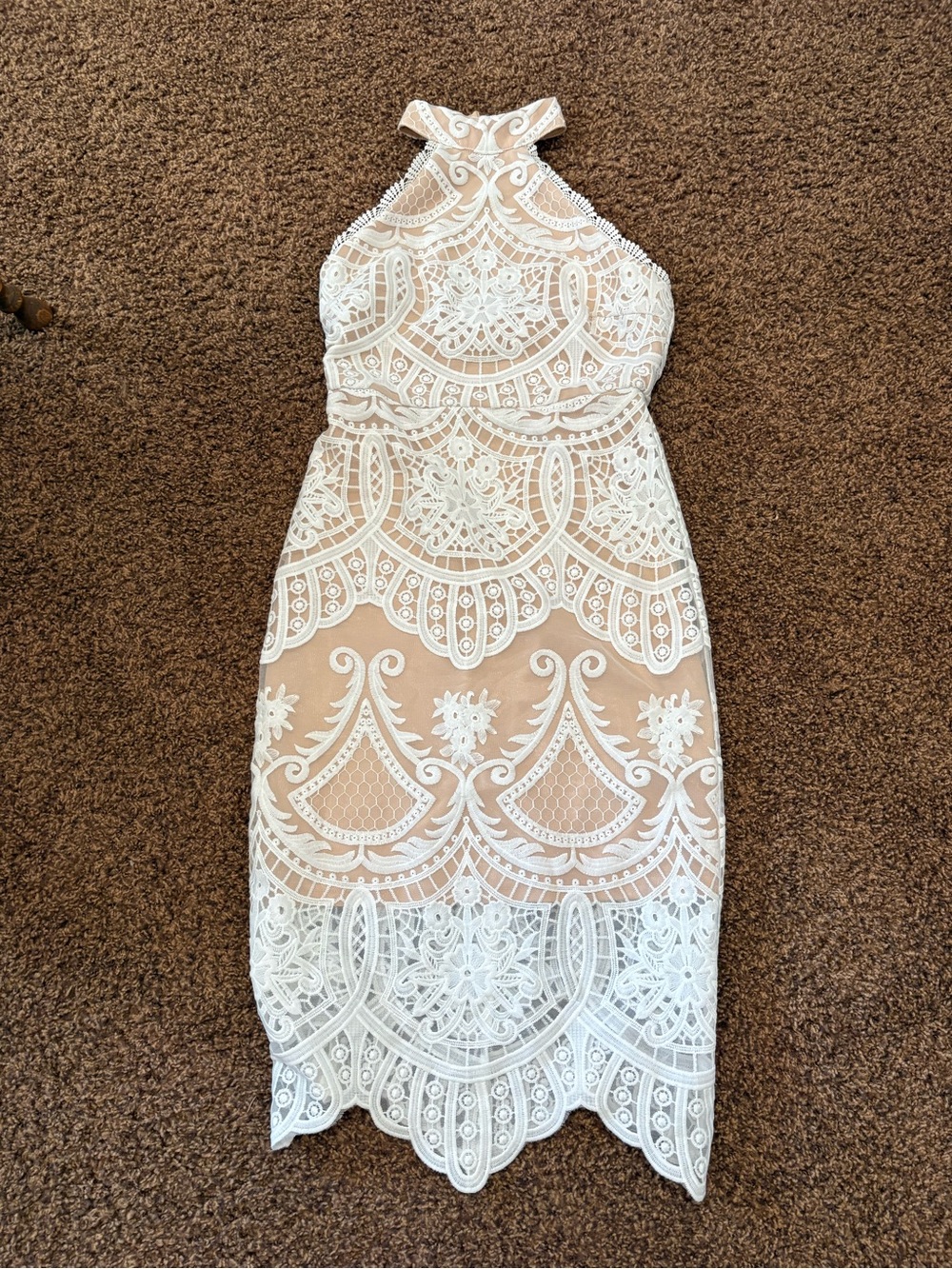 Lulu's White Lace High-Neck Midi Dress